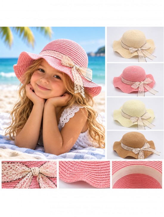 Kid's Crochet Mini Sunhat W/ Lace Ribbon Kid's Crochet Mini Sunhat W/ Lace Ribbon